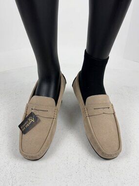 American Exchange Slip- On Loafers Light Beige Suede Finish Classic Moc-Toe